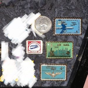 5 vintage stamp lapel / enamel pins